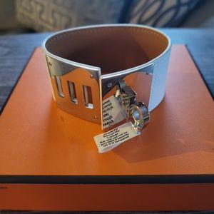 NEW *Authenticated* Hermès Kelly Dog Bracelet~ White Epsom Leather & Palladium